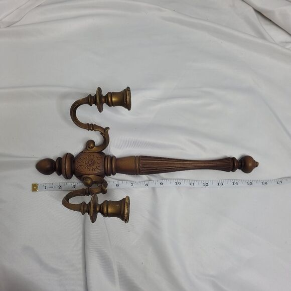 VINTAGE Syroco Wood two candle engraved holder - Picture 11 of 12